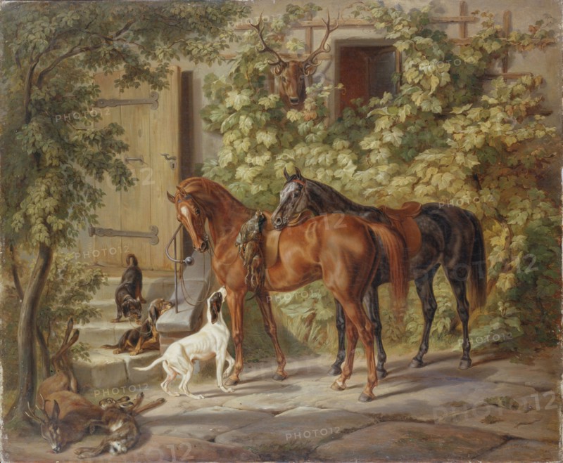 Horses at the Porch', 1843. Creator: Adam, Albrecht (1786-1862).