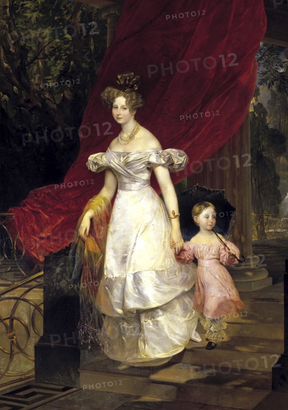 Portrait of Grand Duchess Elena Pavlovna of Russia (1807-1873) with her daughter Maria, 1830. Creator: Briullov, Karl Pavlovich (1799-1852).