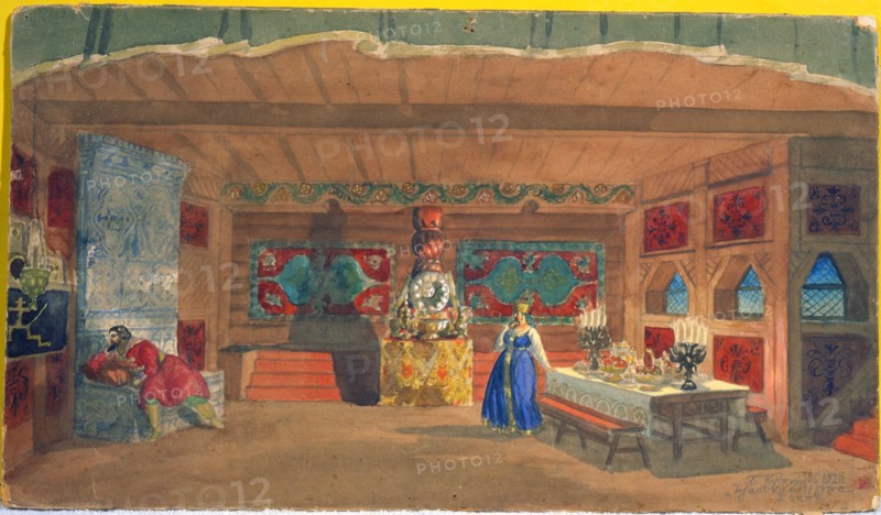 Stage design for the opera 'The Tsar's Bride' by Nikolai Rimsky-Korsakov, 1920. Artist: Boris Mikhajlovich Kustodiev