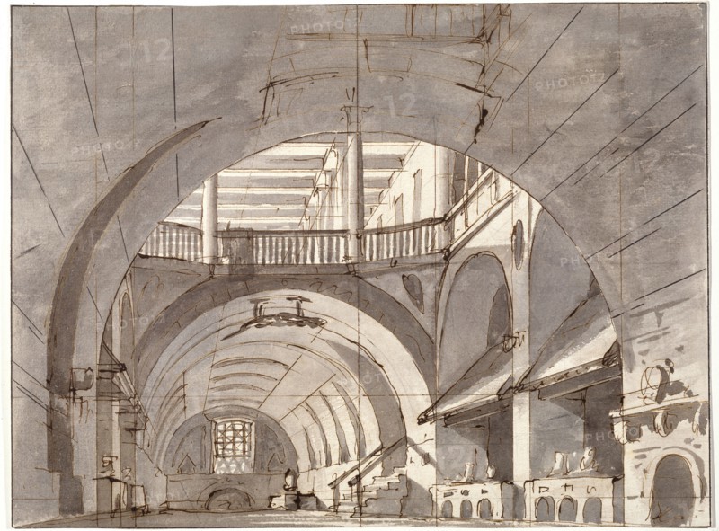 Stage design for a theatre play, 1800s.  Artist: Pietro Gonzaga