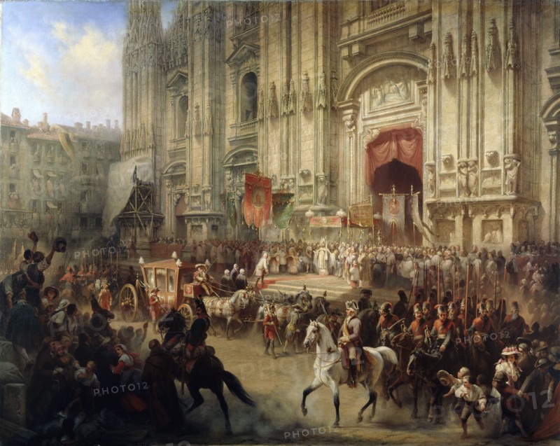 'Ceremonial Reception of Field Marshal Alexander Suvorov in Milan in April 1799', 1850s. Artist: Adolf Jossifovich Charlemagne