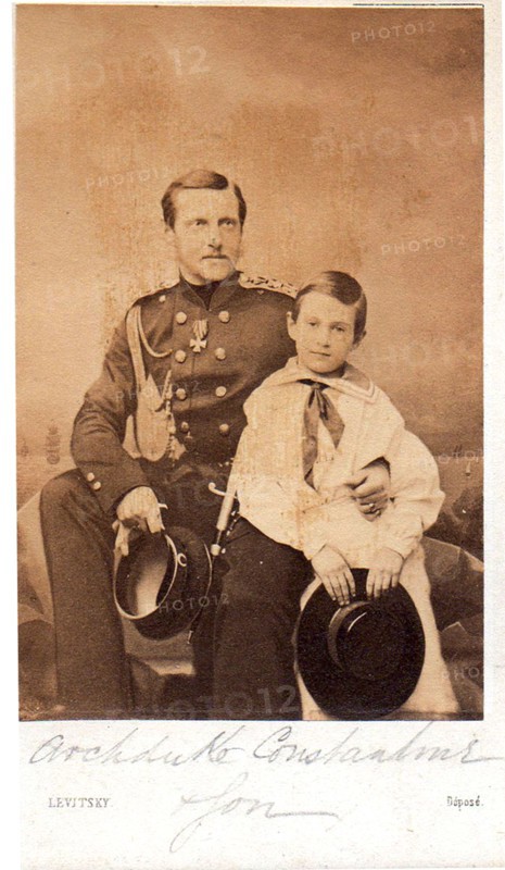 Portrait of Grand Duke Constantin Nikolaevich of Russia (1827-1892) with son Nicholas Constantinovich (1850?1918), c. 1858.