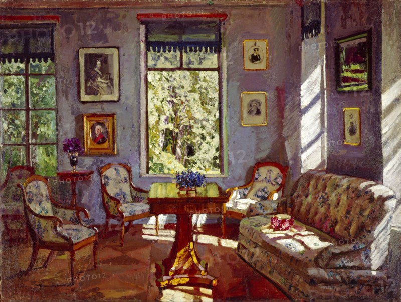 The sitting room in the Manor House Rozhdestveno, 1916. Artist: Zhukovsky, Stanislav Yulianovich (1873-1944)