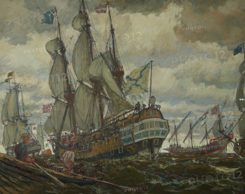 The fleet of Peter I, 1909. Artist: Lanceray (Lansere), Evgeny Evgenyevich (1875-1946)