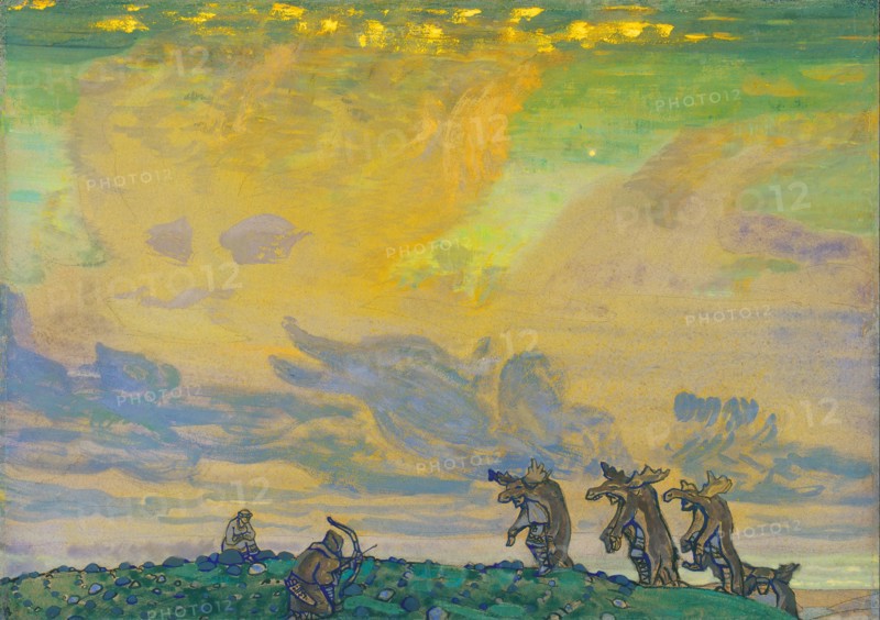 The Great Sacrifice. Stage design for the ballet The Rite of Spring (Le Sacre du Printemps) by I. Stravinsky, 1910. Artist: Roerich, Nicholas (1874-1947)