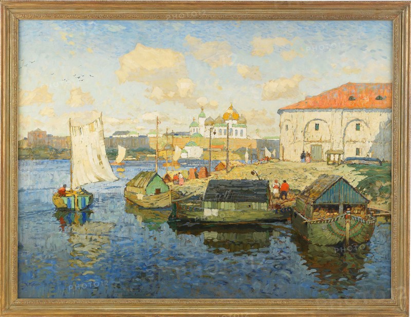 Town on the Volga River, 1913. Artist: Gorbatov, Konstantin Ivanovich (1876-1945)