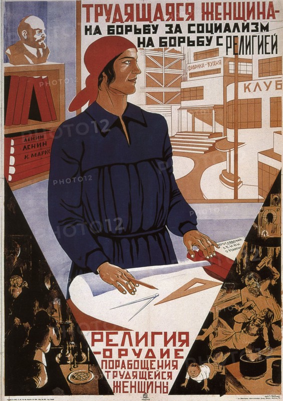 Working woman in the struggle for socialism, struggle against religion, 1931. Artist: Klinch (Petrushansky), Boris Grigoryevich (1892-1946)