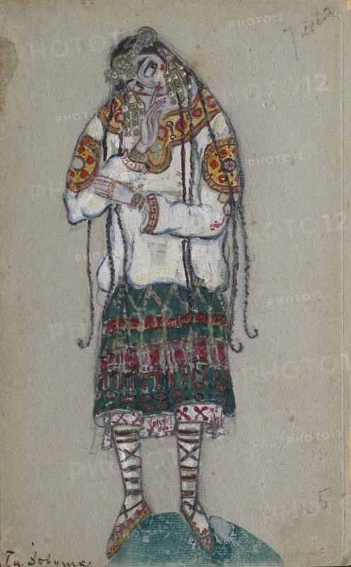 The Girl. Costume design for the ballet The Rite of Spring (Le Sacre du Printemps) by I. Stravinsky, 1912. Artist: Roerich, Nicholas (1874-1947)
