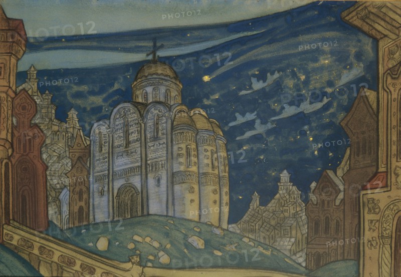 Putivl. Stage design for the opera Prince Igor by A. Borodin, 1914. Artist: Roerich, Nicholas (1874-1947)