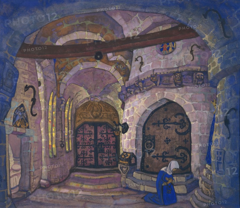 In the Monastery. Stage design for the opera Sister Beatrice by A. Davydov, 1914. Artist: Roerich, Nicholas (1874-1947)