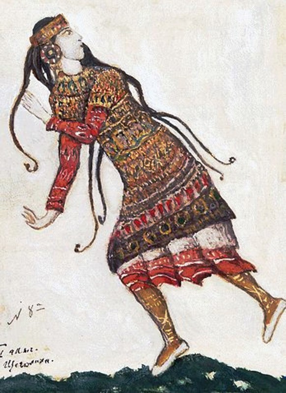 Ultrafashionable lady. Costume design for the ballet The Rite of Spring (Le Sacre du Printemps) by I. Stravinsky, 1912. Artist: Roerich, Nicholas (1874-1947)