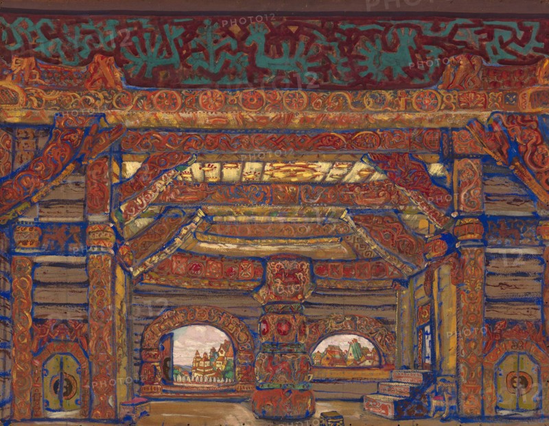 The Palace of Tsar Berendey. Stage design for the theatre play Snow Maiden by A. Ostrovsky, 1912. Artist: Roerich, Nicholas (1874-1947)