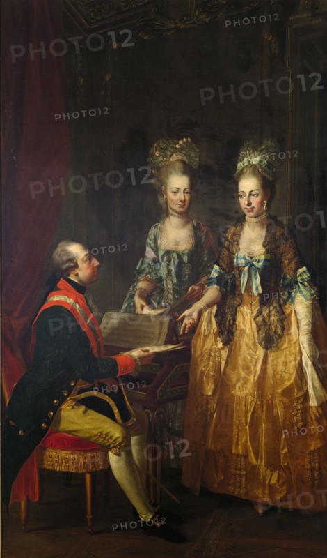 Emperor Joseph II at the piano with his sisters Maria Anna and Maria Elisabeth. Artist: Hauzinger, Josef (1728-1786)