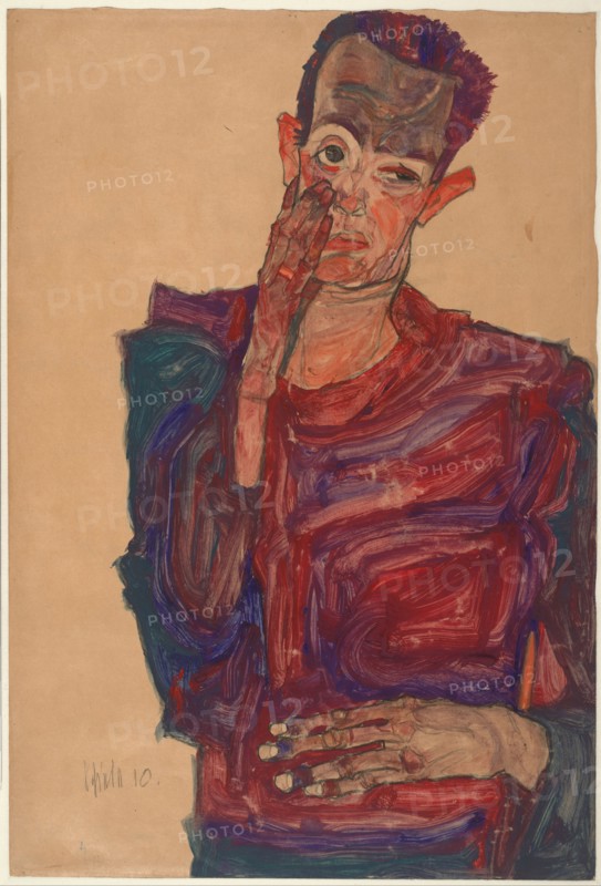 Self-Portrait with Eyelid Pulled Down, 1910. Artist: Schiele, Egon (1890?1918)