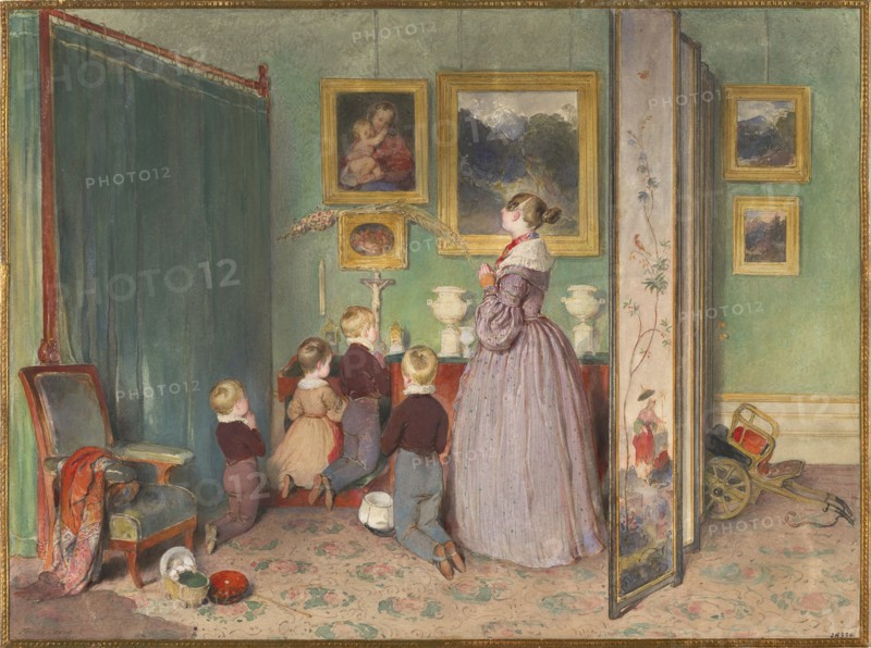 The Evening Prayer (Archduchess Sophie with children), 1839. Artist: Fendi, Peter (1796-1842)