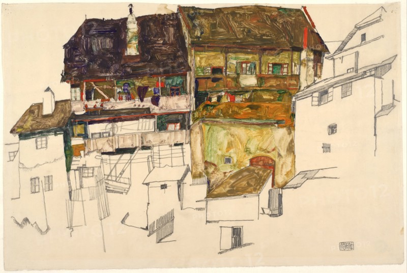 Old Houses in Krumau, 1914. Artist: Schiele, Egon (1890?1918)