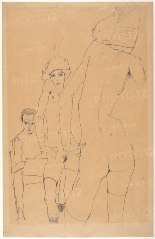 Schiele with Nude Model before the Mirror, 1910. Artist: Schiele, Egon (1890?1918)