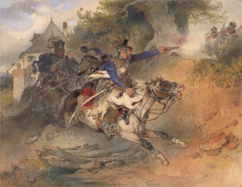 The Foraging Hussar, 1840. Artist: Schindler, Carl (1821-1842)