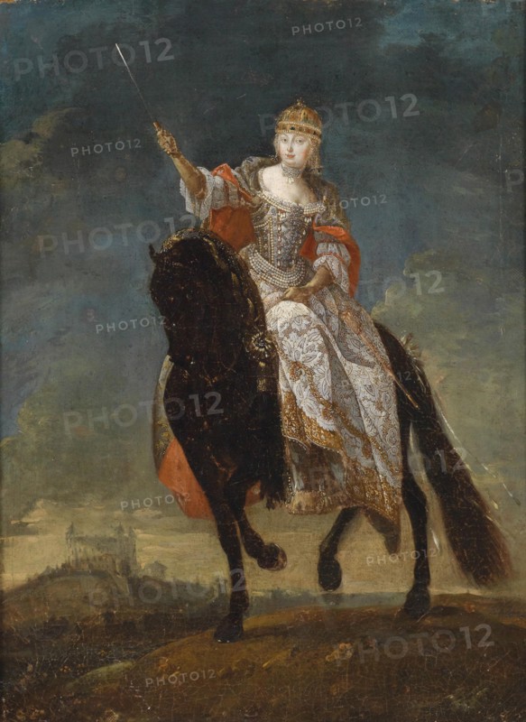 Maria Theresia as Queen of Hungary on the crowning hill of Pressburg, Mid of the 18th cen.. Artist: Anonymous