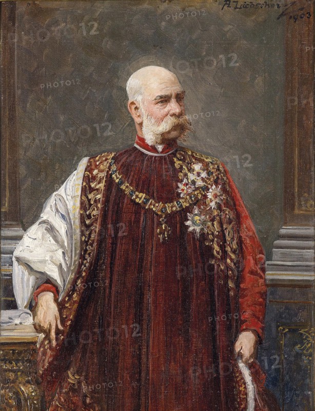 Portrait of Franz Joseph I of Austria as Grand Master of the Golden Fleece, 1903. Artist: Liebscher, Adolf (1857-1919)
