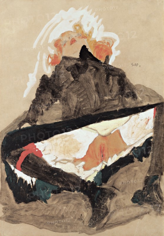 Girl in Black Dress with her Legs Spread, 1910. Artist: Schiele, Egon (1890?1918)