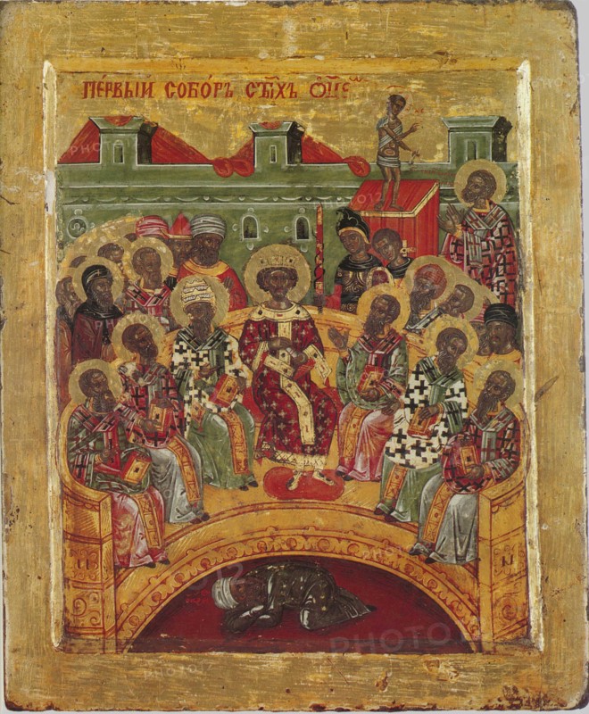 First Council of Nicaea, 16th century. Artist: Byzantine icon