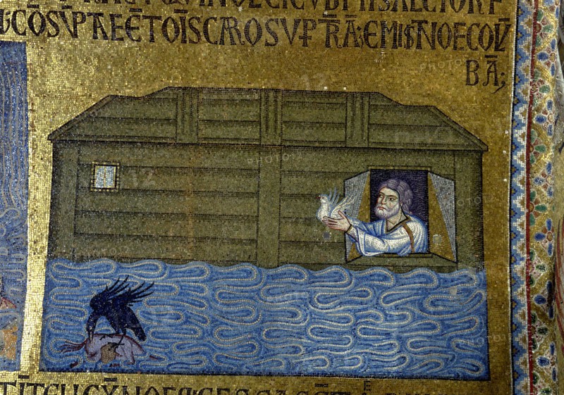 Story of Noah: Noah sending the raven and the first dove (Detail of Interior Mosaics in the St. Mark's Basilica), 11th century. Artist: Byzantine Master