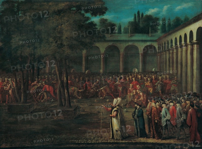 The Ambassadorial Delegation Passing through the Second Courtyard of the Topkapı Palace, 1720s. Artist: Vanmour (Van Mour), Jean-Baptiste (1671-1737)