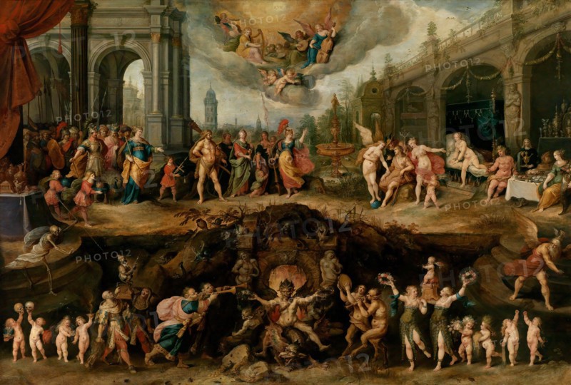 Man Having to Choose between the Virtues and Vices, 1635. Artist: Francken, Frans, the Younger (1581-1642)