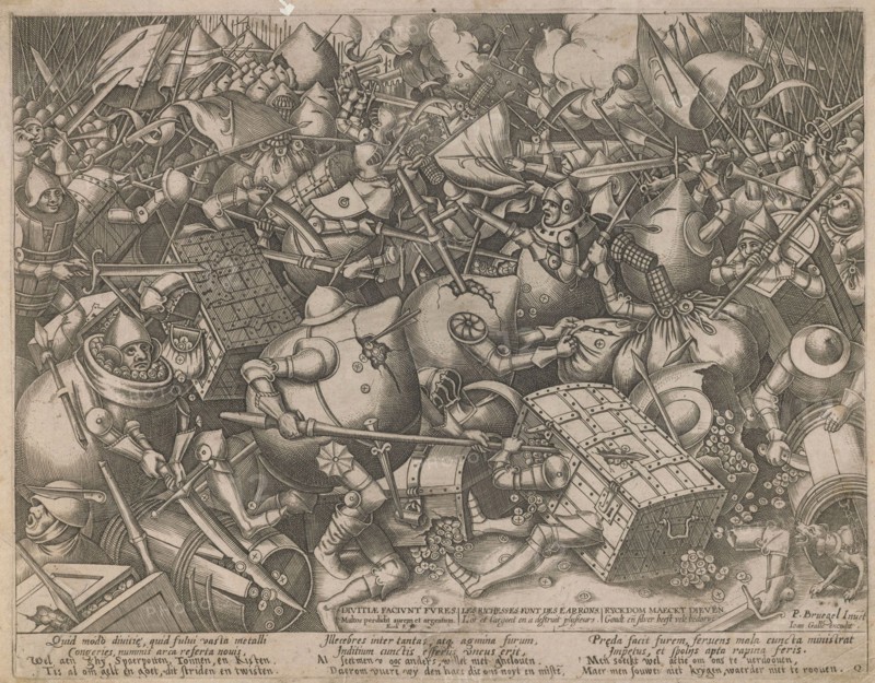 Fight of the Money-Bags and the Coffers, c. 1560. Artist: Heyden, Pieter, van der (1538-1572)