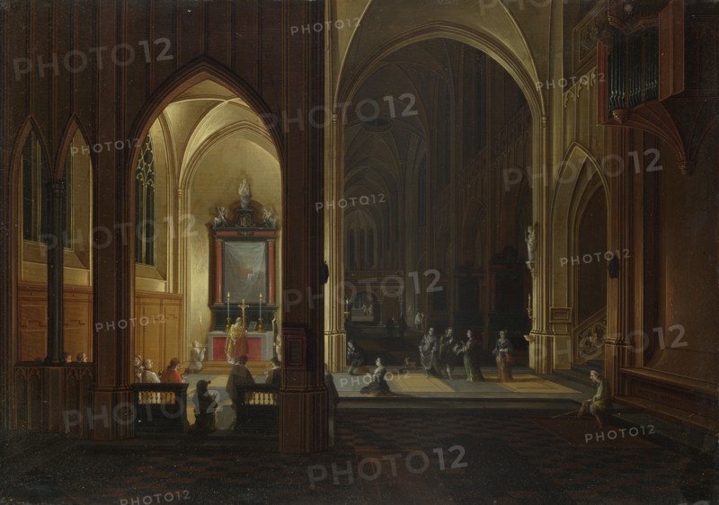 An Evening Service in a Church, 1649. Artist: Neeffs, Pieter, the Elder (1578-1661)