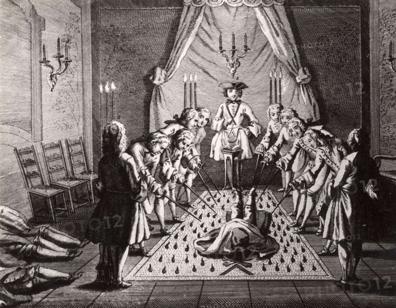 The French Freemasons initiation ceremony, 18th century. Artist: Anonymous
