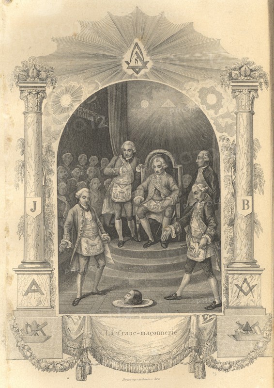 The French Freemasons ceremony, 1844. Artist: Anonymous