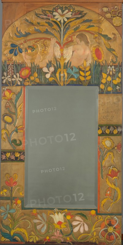 Mirror frame decorated with plants, flowers and two women figures, 1908. Artist: Bernard, Émile (1868-1941)