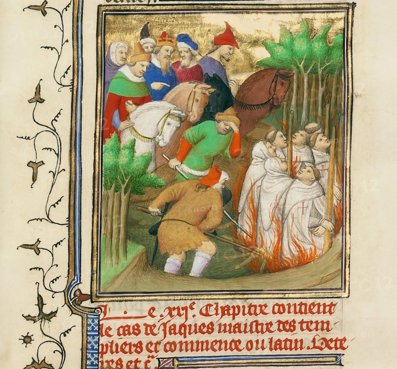 The Knights Templar Burned in the Presence of Philip the Fair and His Courtiers, ca 1413-1415. Artist: Boucicaut Master, (Master of the Hours for Marshal Boucicaut) (active 1405-1420)