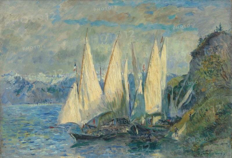 Barques aux grandes voiles sur le lac Léman à Meillerie en Haute-Savoie. Artist: Lebourg, Albert (1849-1928)