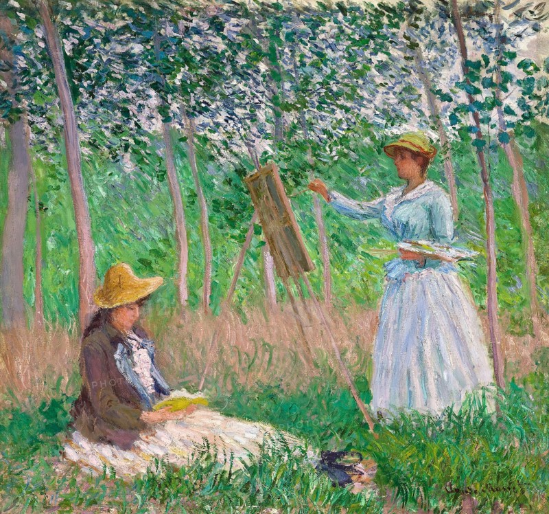 In the Woods at Giverny: Blanche Hoschedé at Her Easel with Suzanne Hoschedé Reading, 1887. Artist: Monet, Claude (1840-1926)
