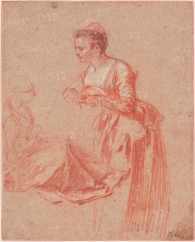 Two Figure Studies of a Young Woman, c. 1716. Artist: Watteau, Jean Antoine (1684-1721)