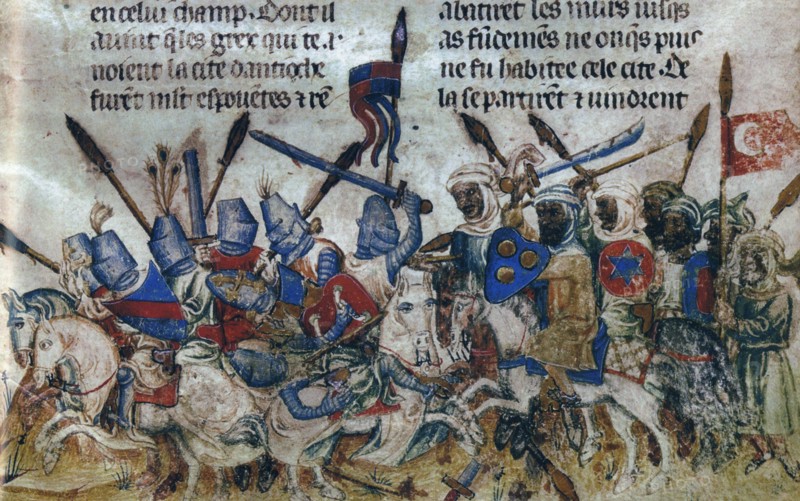 The Saracens drive out the Greeks under the Byzantine Emperor Heraclius at Antioch, 632., (c1350). Creator: Anonymous.
