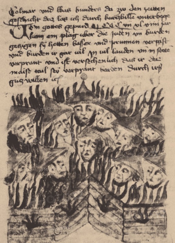 Burning and killing of Jews in Prague. Artist: Anonymous