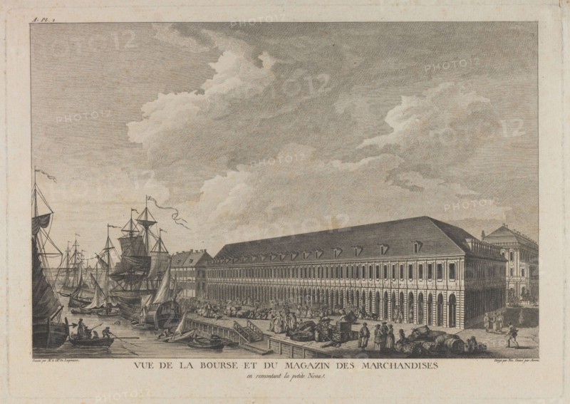 Stock exchange in Saint Petersburg, c. 1785. Artist: Auvray, Pierre Laurent (1736-?)