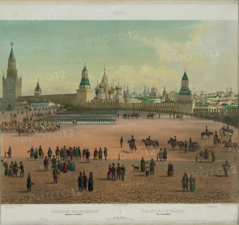 The Basil Cathedral at the Red Square in Moscow (from a panoramic view of Moscow in 10 parts), ca 1848. Artist: Benoist, Philippe (1813-after 1879)
