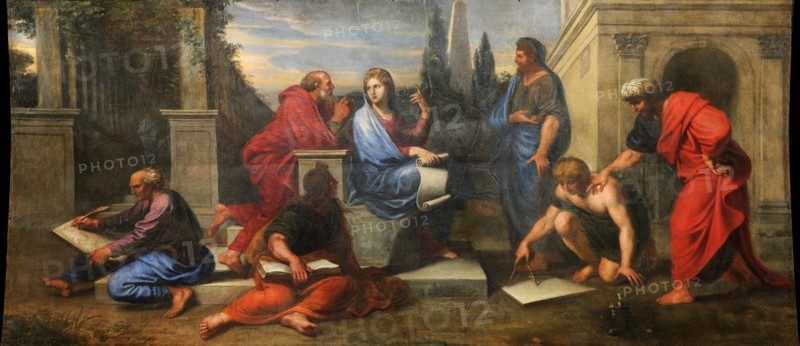 Aspasia surrounded by Greek philosophers. Artist: Corneille, Michel, the Younger (1642-1708)