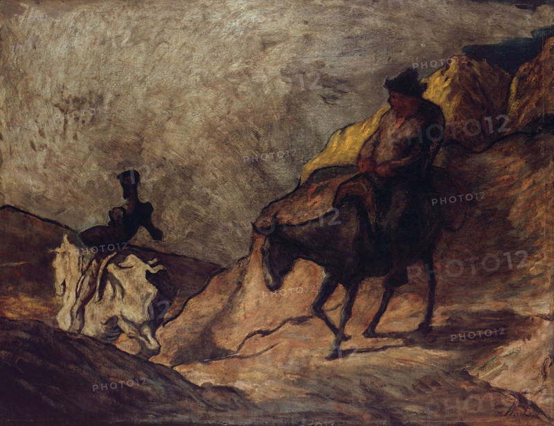 Don Quixote and Sancho Panza, 1866-1867. Artist: Daumier, Honoré (1808-1879)