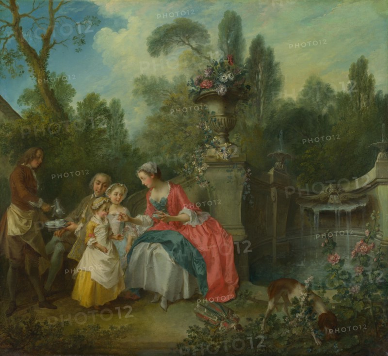 A Lady in a Garden taking Coffee with some Children, ca 1742. Artist: Lancret, Nicolas (1690-1743)
