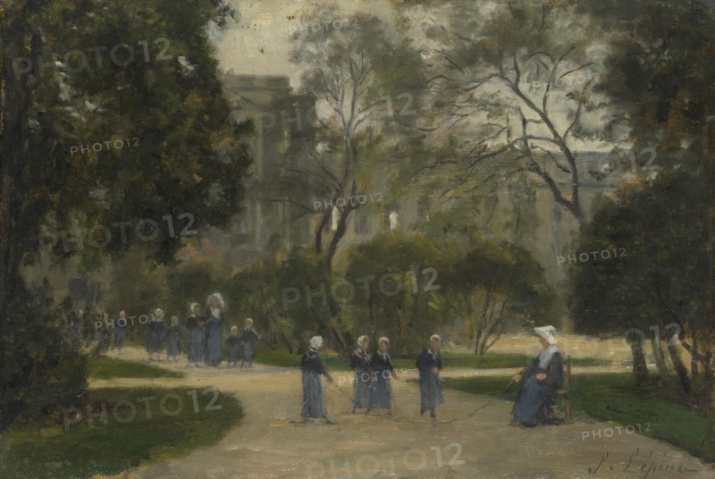 Nuns and Schoolgirls in the Tuileries Gardens, Paris, 1870s-1880s. Artist: Lepine, Stanislas (1836-1892)