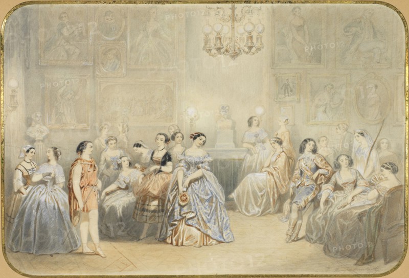 Élisa Rachel in the foyer of the Comédie Française. Artist: Montault, Henry de (1825-1890)