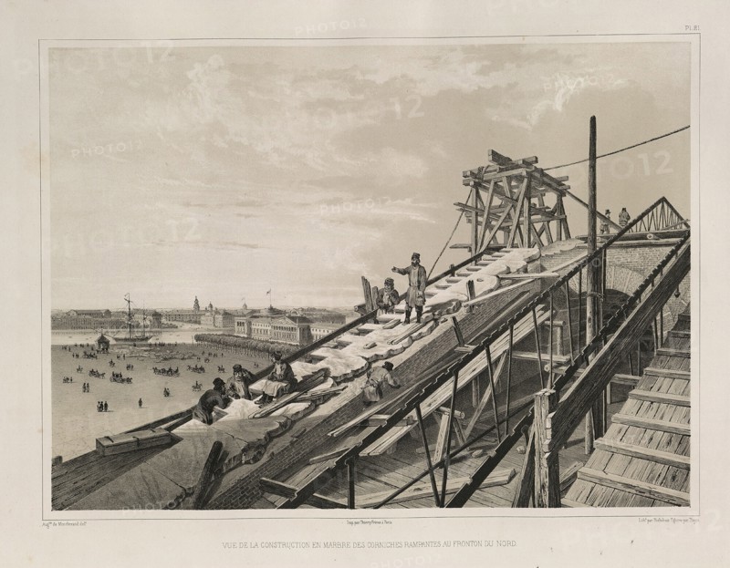 The Cornice Construction (From: The Construction of the Saint Isaac's Cathedral), 1845. Artist: Montferrand, Auguste, de (1786-1858)