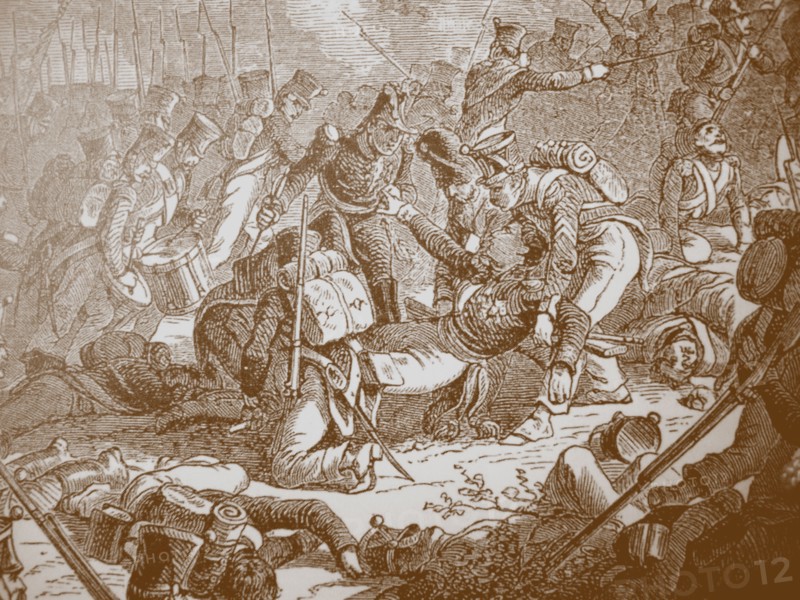 Death of General Gudin at the Battle of Valutino, 1830s. Artist: Philippoteaux, Henri Félix Emmanuel (1815-1884)