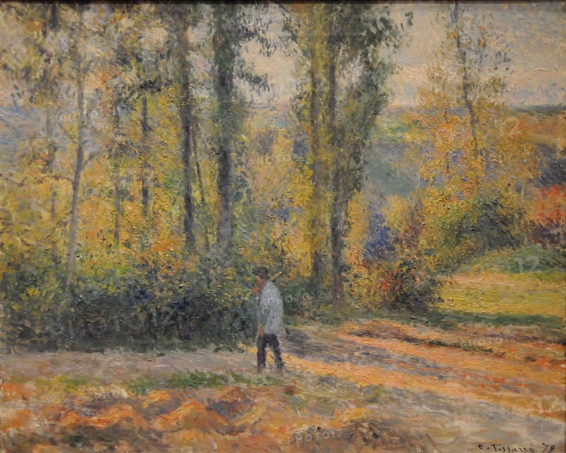 Landscape with a Hunter, Pontoise (Paysage à Pontoise avec un chasseur), 1879. Artist: Pissarro, Camille (1830-1903)